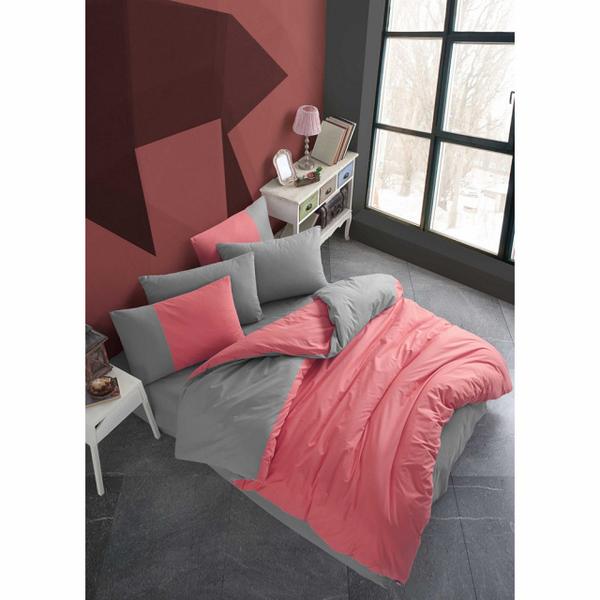 lenjerie-pat-rosu-corai-gri-antracit-din-bumbac-diamond-single-the-home-collection